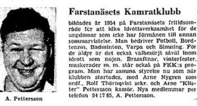 Farstanäsets kamratklubb bildades 1954