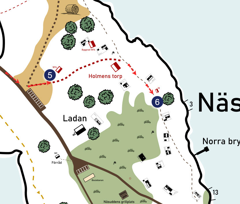 Kartutsnitt vid station 5 på naturstigen.